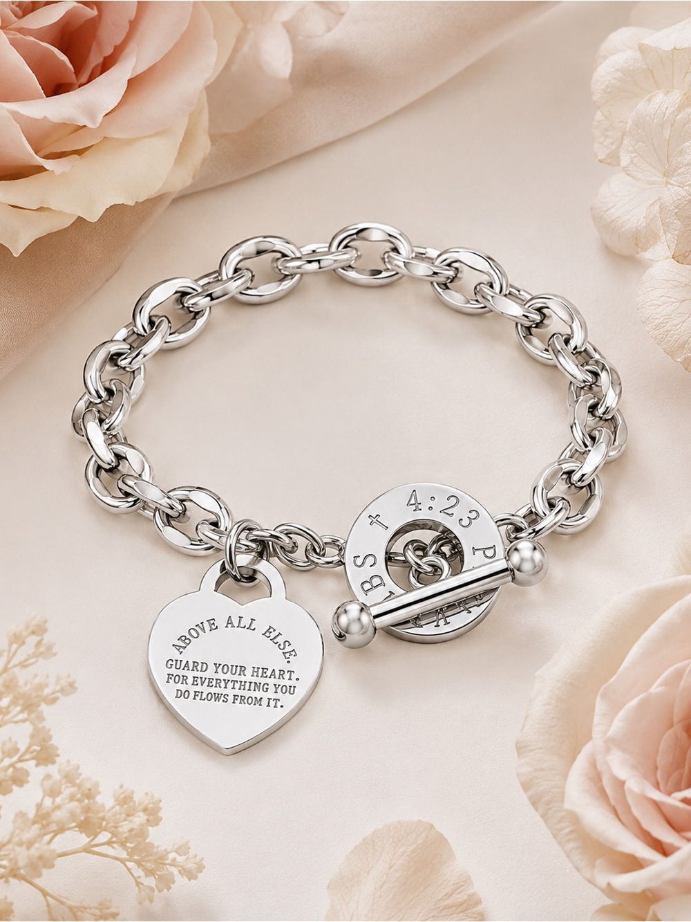 Sterling Silver Heart Charm Toggle Bracelet - Silver - Picture 4 of 5